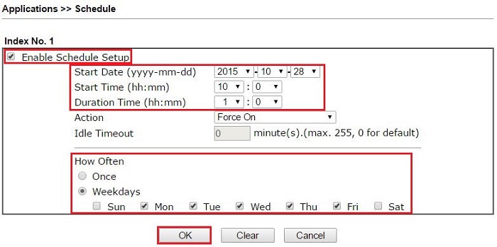 a screenshot of schedule profile setup on DrayOS